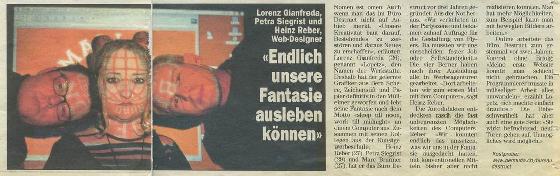 Sonntagsblick, 24.05.1998, Büro Destruct, Lopetz Gianfreda, MBrunner, Pedä Siegrist, H1 Reber
